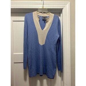 STS SAIL TO SABLE Blue White Cashmere Wool Sweater Tunic Top Nautical Medium